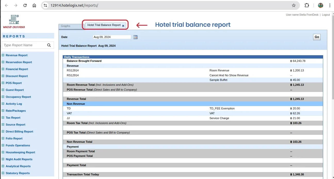 Hotel trail balance report