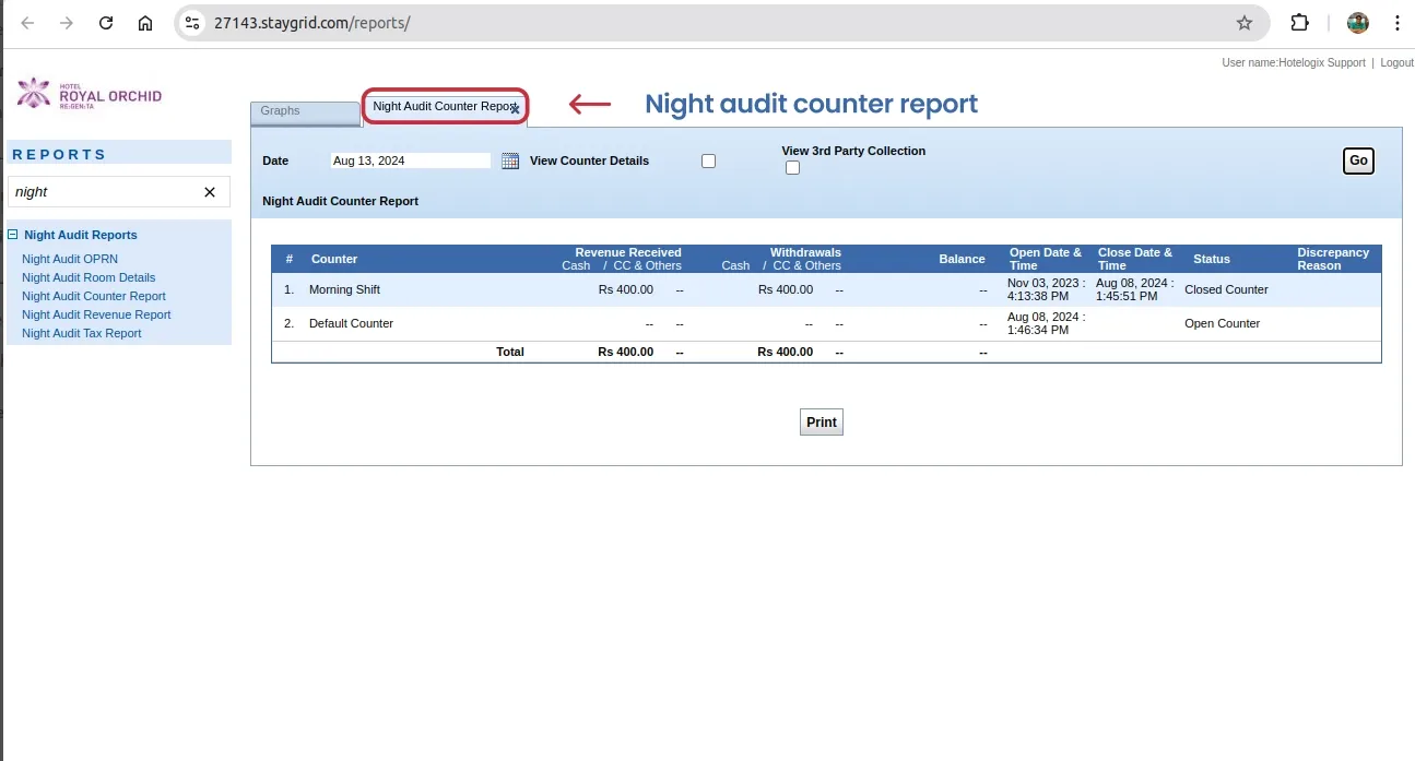 night audit counter report