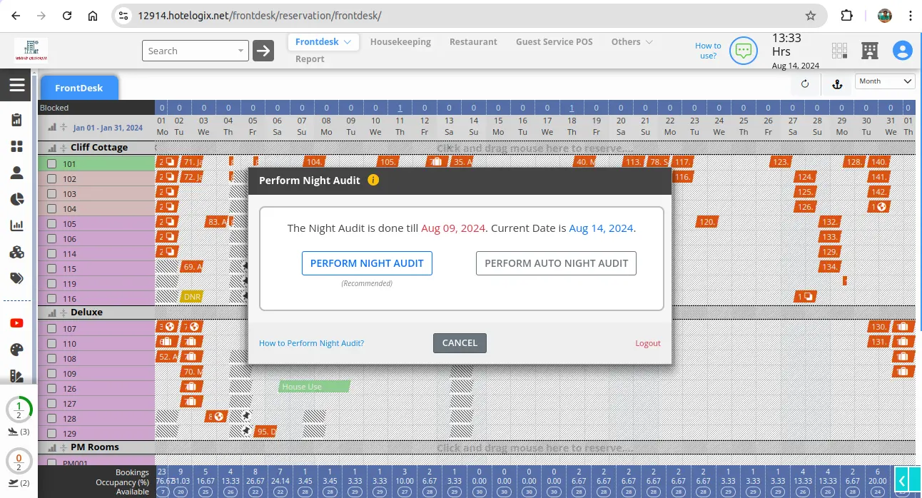 clicking on the button night audit when night audit is fixed