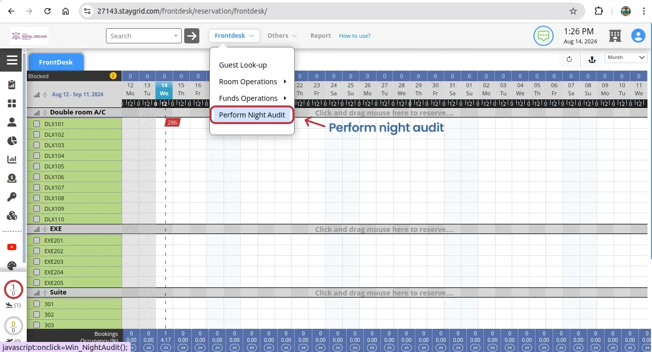 performing night audit in a hotel pms