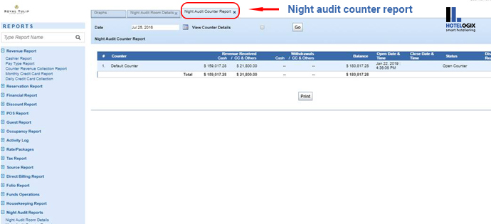 Night audit counter report