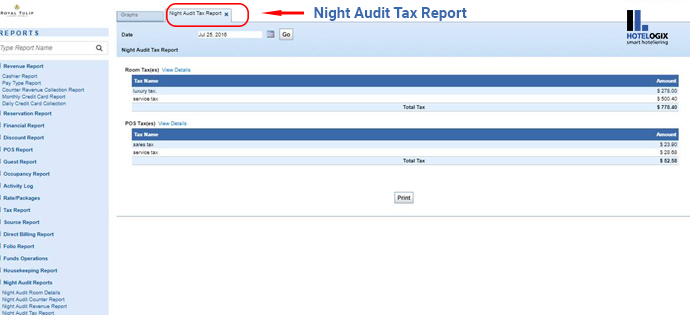 Night audit tax report